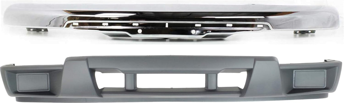 Front Bumper Chrome Steel with Brackets + Lower Valance Primed with Tow Hook & Without Fog Light Holes Direct Replacement For 2004-2012 Chevrolet Colorado/GMC Canyon GM1000723