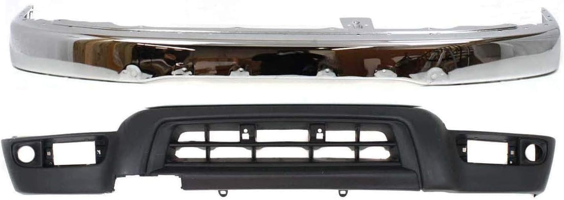 Front Bumper Chrome + Lower Valance Primed + Brackets + Signal Lights Left Driver & Right Passenger Side Direct Replacement Compatible With 1999-2002 Toyota 4Runner TO2531133