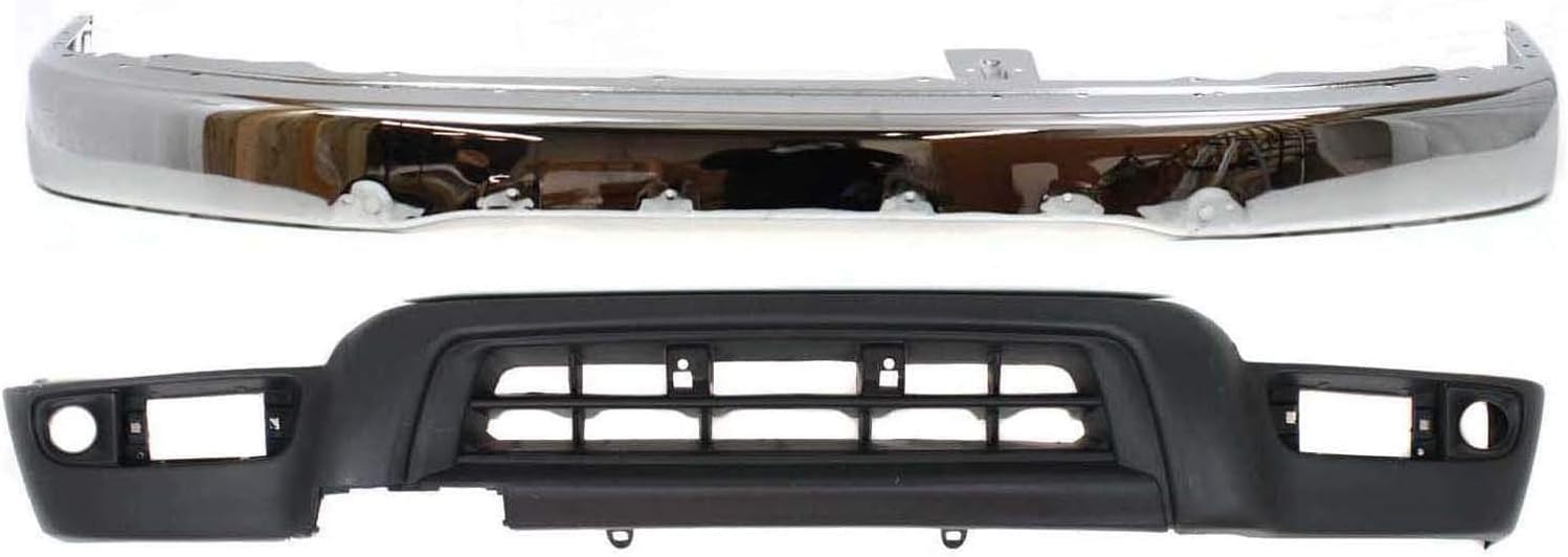 Front Bumper Chrome + Lower Valance Primed + Brackets + Signal Lights Left Driver & Right Passenger Side Direct Replacement Compatible With 1999-2002 Toyota 4Runner TO2531133