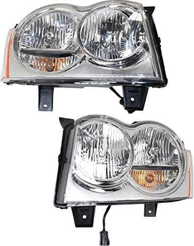Set Of 2 Front Head Light Assembly Left Driver & Right Passenger Side Direct Replacement Compatible With 2005-2007 Jeep Grand Cherokee CH2502160 CH2503160 55156351AK 55156350AK