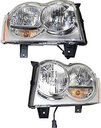 Set Of 2 Front Head Light Assembly Left Driver & Right Passenger Side Direct Replacement Compatible With 2005-2007 Jeep Grand Cherokee CH2502160 CH2503160 55156351AK 55156350AK