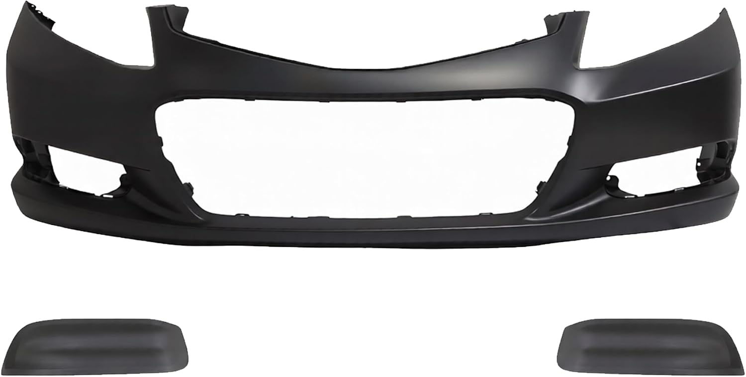 Front Bumper Cover Primed Plastic + Fog Lights Cover Left Driver & Right Passenger Side Direct Replacement Compatible With 2012-2013 Honda Civic