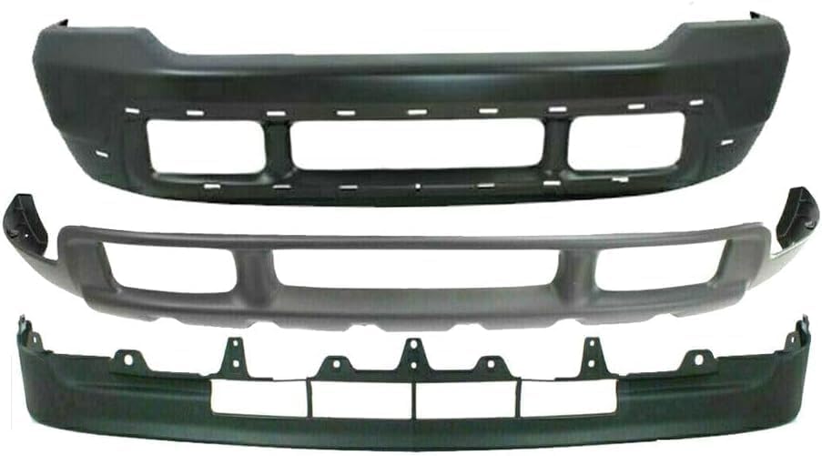 Front Bumper Primed Steel + Upper & Lower Valance Textured Direct Replacement Compatible With 2001-2004 Ford F-Series Super Duty/Excursion FO1002376 FO1095176 FO1095203 1C3Z17757PAA