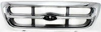 Front Grille Chrome Shell & Insert + Header Panel Thermoplastic And Fiberglass + Headlights + Corner Lamps Left & Right Side Direct Replacement Compatible With 1998-2000 Ford Ranger