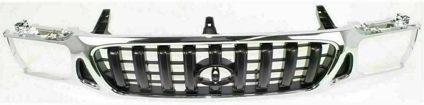 Front Grille Chrome Shell/Painted Dark Gray Insert Direct Replacement Compatible With 2001-2004 Toyota Tacoma TO1200248 5310004240