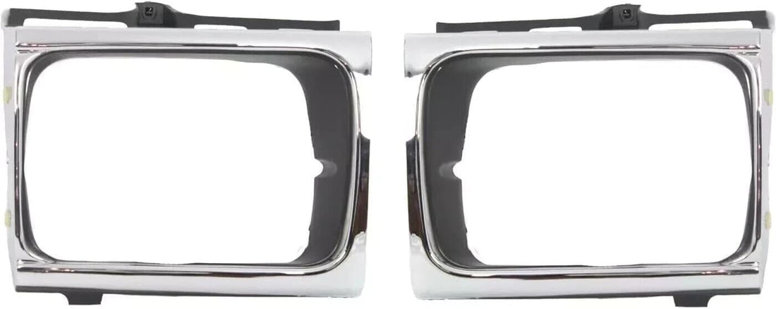 Set Of 2 Front Head Light Door Bezel Chrome Plastic Left Driver & Right Passenger Side Direct Replacement Compatible With 1992-1995 Toyota Pickup TO2513118 TO2512116