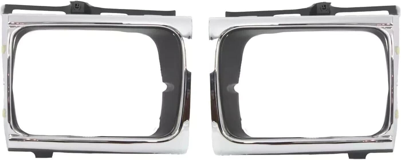 Set Of 2 Front Head Light Door Bezel Chrome Plastic Left Driver & Right Passenger Side Direct Replacement Compatible With 1992-1995 Toyota Pickup TO2513118 TO2512116
