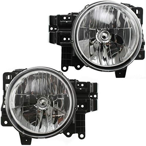 Set Of 2 Front Head Light Assembly Lens And Housing Plastic Left Driver & Right Passenger Side Direct Replacement Compatible With 2007-2014 Toyota FJ Cruiser TO2502173 TO2503173