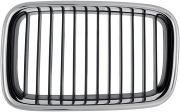 Front Grille Chrome Shell With Black Insert Left Driver Side Direct Replacement Compatible With 1992-1996 BMW 3-Series BM1200113 51138122237