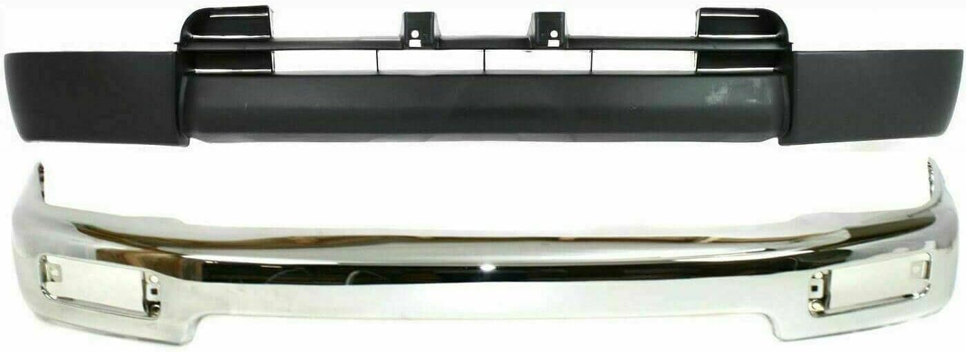 Front Bumper Face Bar Chrome + Lower Valance Primed Direct Replacement Compatible With Toyota 4Runner 1996-1998 TO1002162 TO1095174 5210135300 5391135909