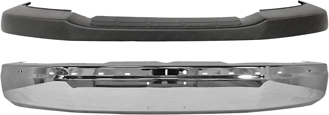 Front Bumper Face Bar Chrome Steel + Upper Cover Textured Direct Replacement Compatible With Chevrolet Express & GMC Savana 2500 3500 2003-2023/1500 2003-2014 GM1000693 GM1002459