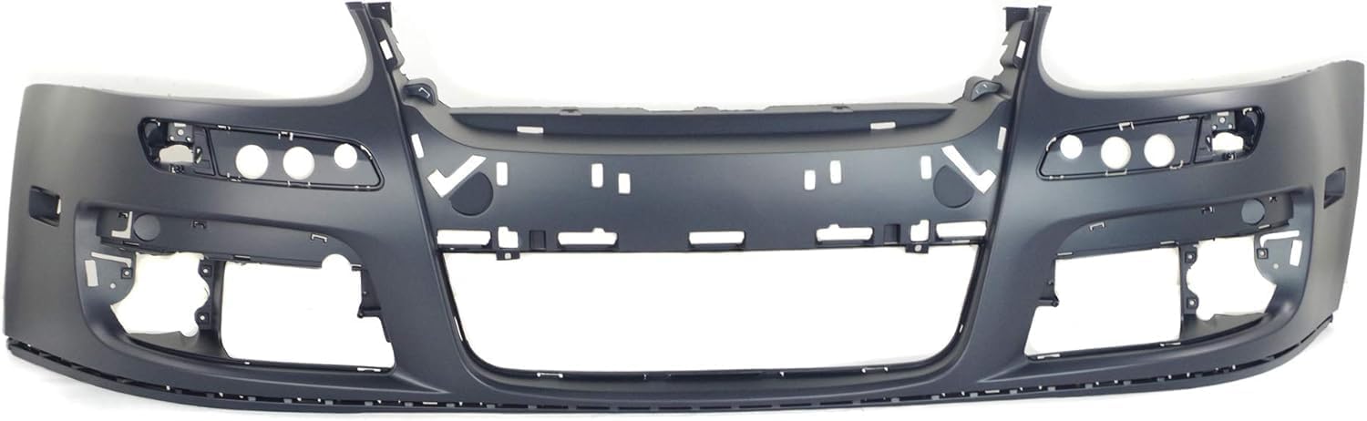 Front Bumper Cover Primed + Lower Grille + Fog Light Cover Left Driver & Right Passenger Side Direct Replacement Compatible With 2005-2010 Volkswagen Jetta VW1000161 VW1036106