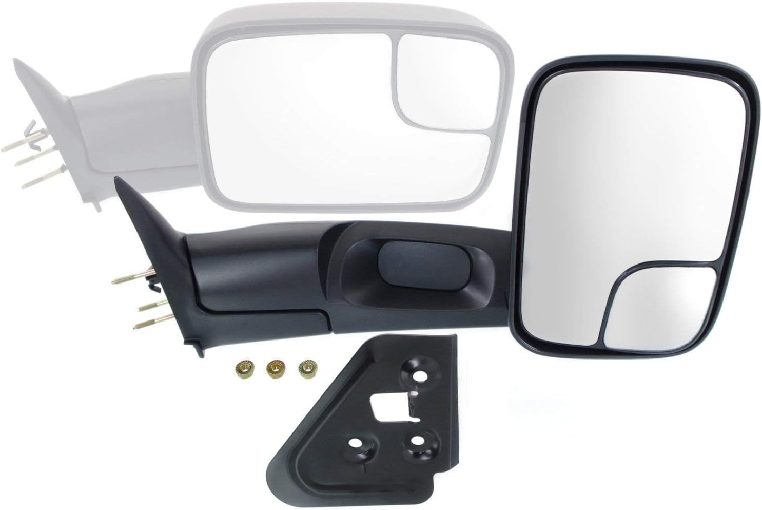 Set OF 2 Front Towing Mirror Manual Adjust Non-Heated Textured Left Driver And Right Passenger Side Direct Replacement Compatible With 1994-2001 Dodge Ram 1500/1994-2002 2500 3500