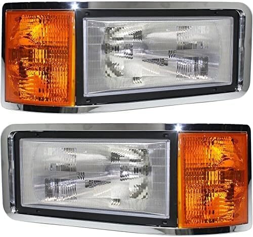 Set Of 2 Front Head Light Assembly Halogen Right Passenger And Left Driver Side Direct Replacement Compatible With 1993-2005 Mack CH / 1991-2007 CL MK2503100 MK2502100 25163253