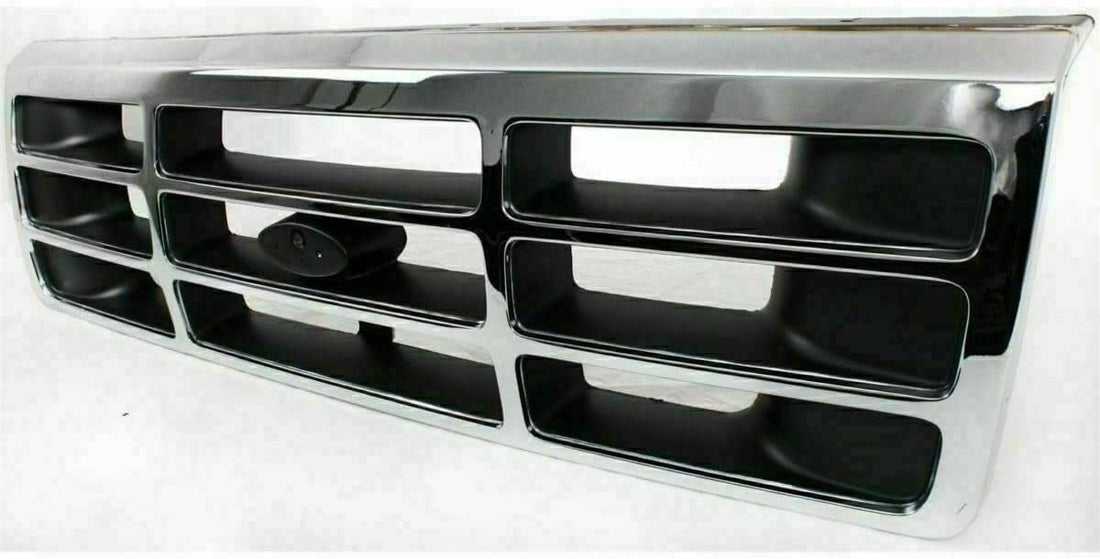 AUTOS PARTS PLUS Front Grille Chrome Shell/Plastic Insert + Head Light Doors Left Driver & Right Passenger Side Direct Replacement Compatible With 1992-1997 Ford F-Series FO2512130 FO1200173