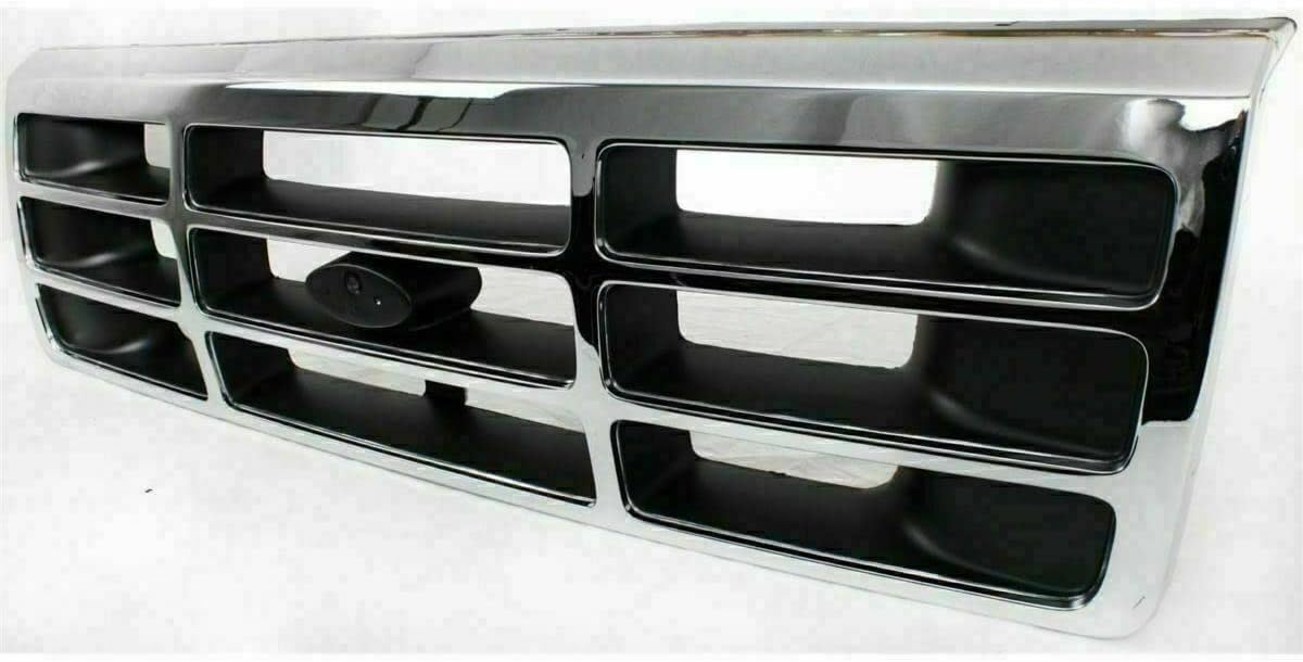 AUTOS PARTS PLUS Front Grille Chrome Shell/Plastic Insert + Head Light Doors Left Driver & Right Passenger Side Direct Replacement Compatible With 1992-1997 Ford F-Series FO2512130 FO1200173