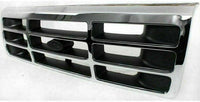 AUTOS PARTS PLUS Front Grille Chrome Shell/Plastic Insert + Head Light Doors Left Driver & Right Passenger Side Direct Replacement Compatible With 1992-1997 Ford F-Series FO2512130 FO1200173