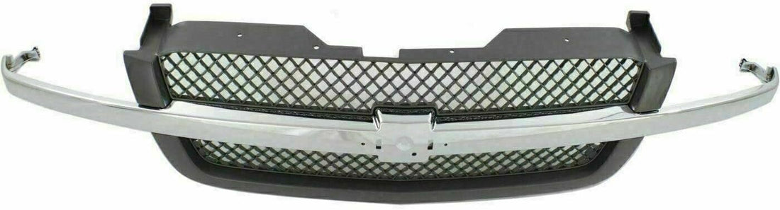 Front Grille Mesh Gray With Chrome Center Bar Direct Replacement Compatible With 2003-2006 Chevrolet Silverado GM1200489 19168629