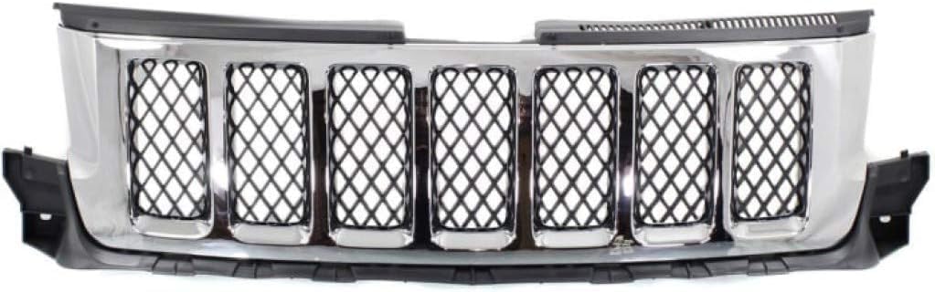 Front Grille Chrome Shell With Painted Black Insert Direct Replacement Compatible With 2011-2013 Jeep Grand Cherokee CH1200363 57010708AE