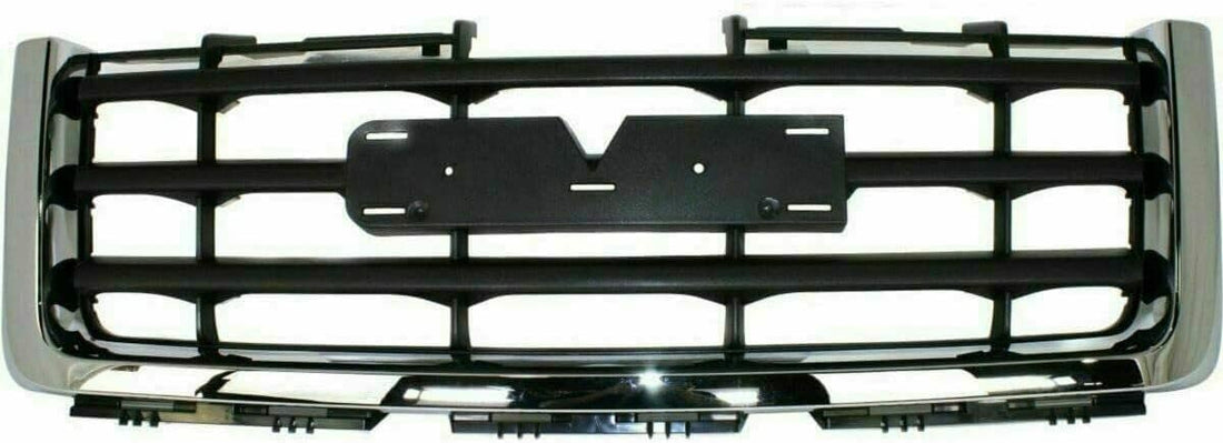 Front Bumper Steel + Grille Chrome Shell/Paintable Insert + Upper Cover Primed + Lower Valance Textured + Bracket Direct Replacement Compatible With GMC Sierra 1500 2007-2013