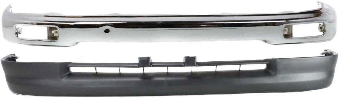 Front Bumper Face Bar Chrome Steel + Lower Valance Panel Textured Direct Replacement Compatible With Toyota Tacoma 1995-1997 TO1002154 TO1095169 5210104060 5391104041