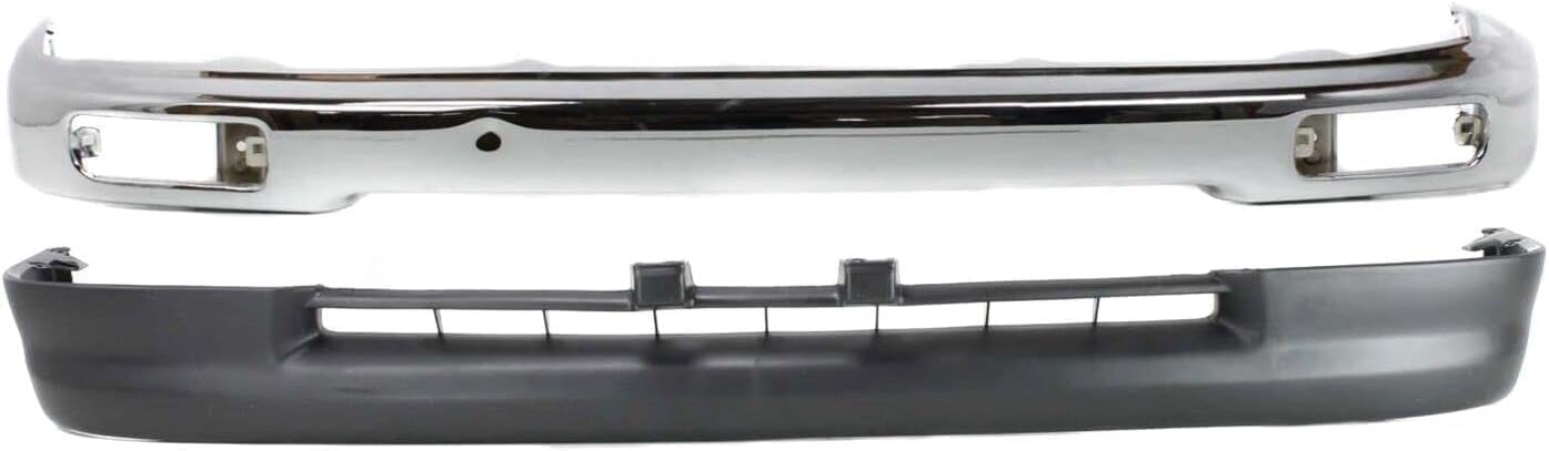 Front Bumper Face Bar Chrome Steel + Lower Valance Panel Textured Direct Replacement Compatible With Toyota Tacoma 1995-1997 TO1002154 TO1095169 5210104060 5391104041