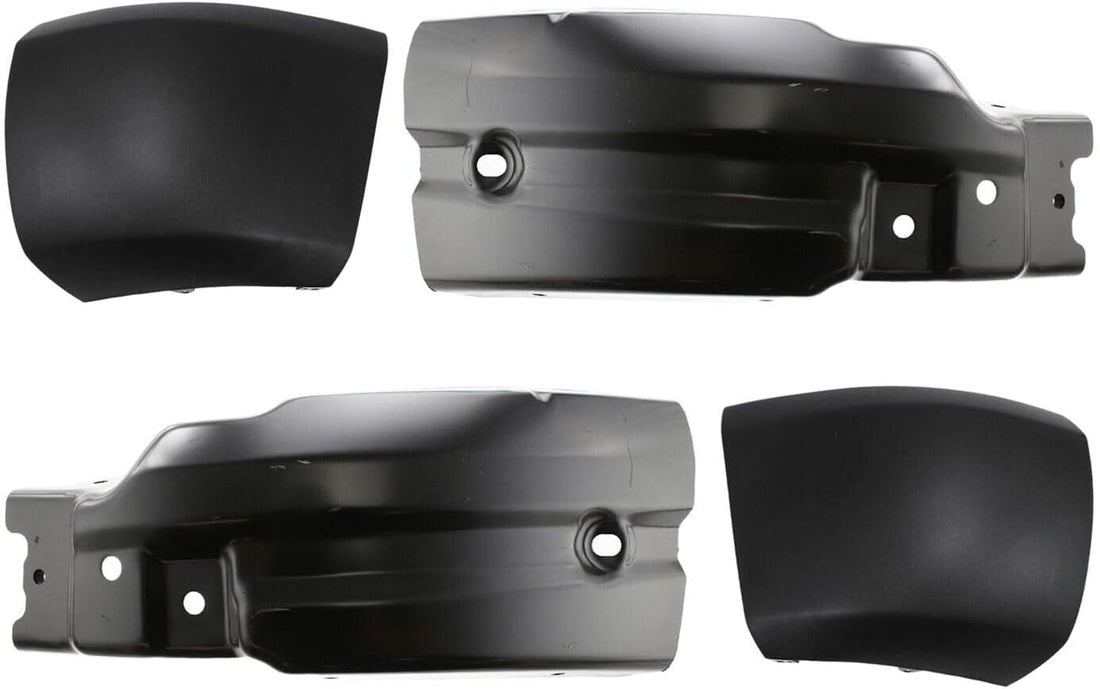 Front Bumper Extensions Brackets Steel + End Caps Textured Plastic Left Driver & Right Passenger Side Direct Replacement Compatible With 2007-2013 Chevrolet Silverado 1500