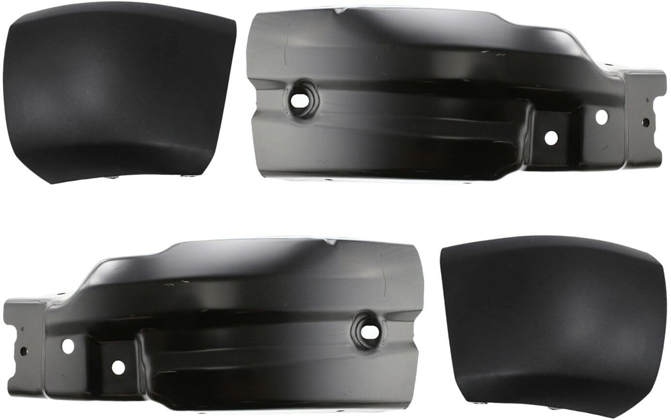 Front Bumper Extensions Brackets Steel + End Caps Textured Plastic Left Driver & Right Passenger Side Direct Replacement Compatible With 2007-2013 Chevrolet Silverado 1500