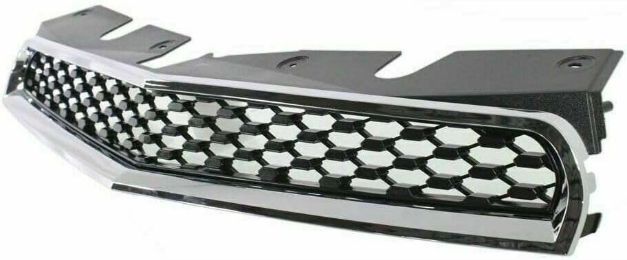 Front Bumper Upper & Lower Grille Chrome Shell & Insert + Support Bracket Direct Replacement Compatible With 2010-2015 Chevrolet Equinox GM1041121 GM1200622 GM1200621 23507949