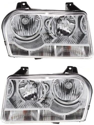 Set Of 2 Front Headlight Assembly Right Passenger & Left Driver Side Direct Replacement Compatible With 2005 2007 2008 Chrysler 300 4805756AH-PFM 4805756AI-PFM 4805757AH-PFM