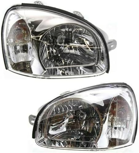Set Of 2 Front Head Light Assembly Plastic Left Driver & Right Passenger Side Direct Replacement Compatible With 2001-2003 Hyundai Santa Fe HY2502121 HY2503121 9210126050 9210226050