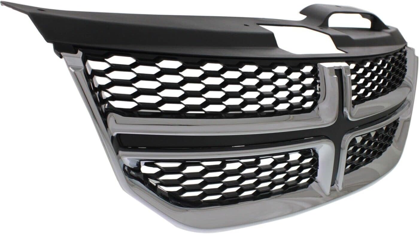 Front Grille Textured Black Shell And Insert/With Chrome Molding Without Fog Lights Direct Replacement Compatible With 2011-2020 Dodge Journey CH1200362 1SU84SZ0AC
