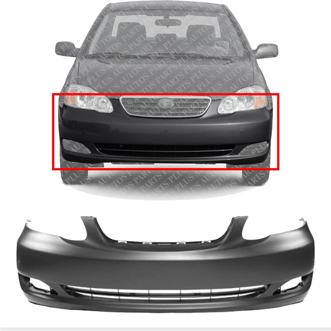 Front Bumper Cover Primed Without Spoiler Holes Direct Replacement Compatible With 2005-2008 Toyota Corolla TO1000297 521190Z938