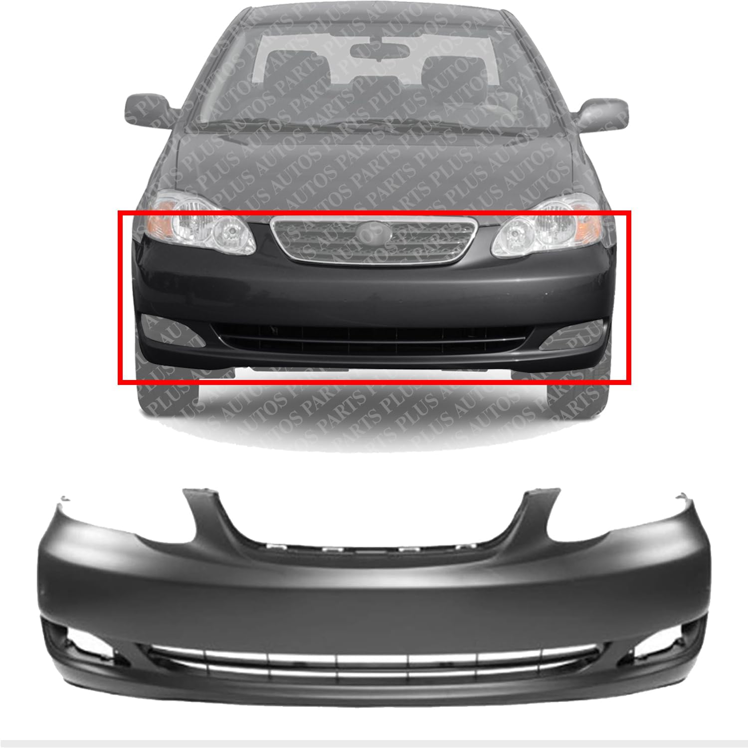 Front Bumper Cover Primed Without Spoiler Holes Direct Replacement Compatible With 2005-2008 Toyota Corolla TO1000297 521190Z938