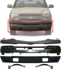 Front Bumper Primed + Upper Cover + Lower Valance Textured + Outer Brace Bracket LH & RH Side Direct Replacement Compatible With Chevrolet Silverado 1500 2003-2006 GM1051110 GM1002417