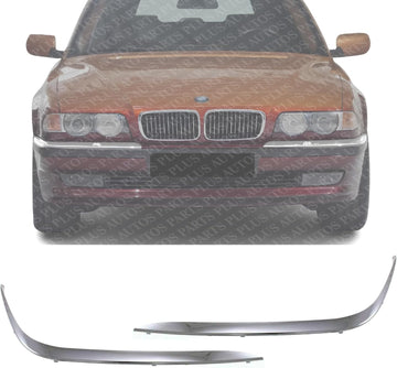 2 Front Bumper Outer Molding Chrome Plastic Left Driver & Right Passenger Side Direct Replacement Compatible With 1995-2001 BMW 7-Series BM1047103 BM1046103