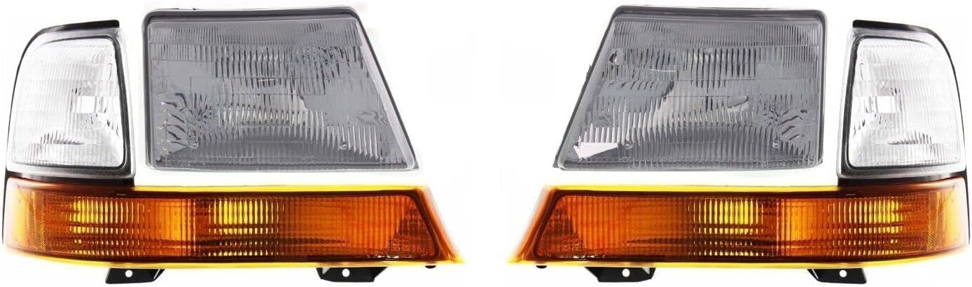 Front Grille Chrome Shell & Insert + Headlights Assembly + Corner Lamps Left Driver & Right Passenger Side Direct Replacement Compatible With 1998-2000 Ford Ranger FO1200340 FO2520144