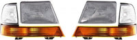 Front Grille Chrome Shell & Insert + Headlights Assembly + Corner Lamps Left Driver & Right Passenger Side Direct Replacement Compatible With 1998-2000 Ford Ranger FO1200340 FO2520144