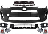 Front Bumper Cover Primed Plastic + Upper & Lower Grille + Turn Signal Lamp + Fog Light + Trim Left & Right Side Direct Replacement Compatible With 2012-2014 Toyota Prius C