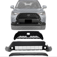 Front Bumper Cover + Upper Grille Mesh Black + Lower Valance Center Molding Primed Direct Replacement Compatible With 2022-2024 Toyota Corolla Cross XLE