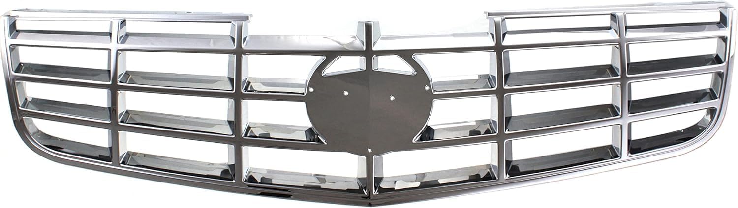 Front Bumper Cover Primed Plastic + Grille Chrome Shell and Insert + Fog Light Left Driver & Right Passenger Side Direct Replacement Compatible With 2006-2011 Cadillac DTS