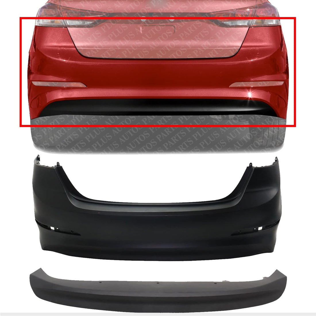 Rear Bumper Cover Primed + Lower Valance Textured Plastic Direct Replacement Compatible With Hyundai Elantra 2017-2018 HY1100223 HY1195118 86611F2000 86612F2000