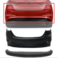 Rear Bumper Cover Primed + Lower Valance Textured Plastic Direct Replacement Compatible With Hyundai Elantra 2017-2018 HY1100223 HY1195118 86611F2000 86612F2000