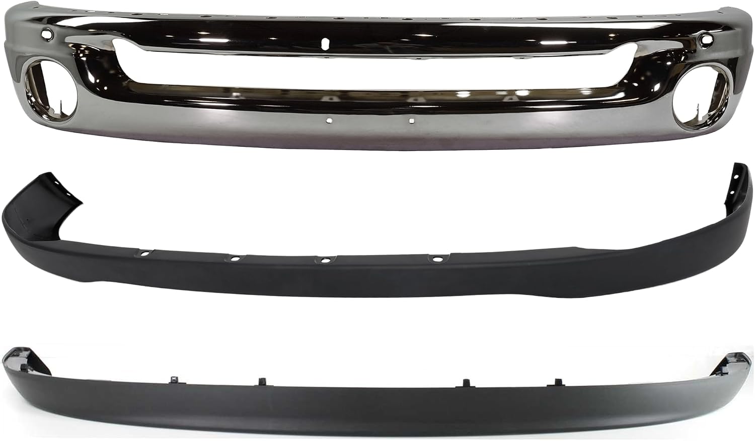Front Bumper Chrome Steel + Upper Cover Textured + Lower Valance Direct Replacement Compatible With 2006-2009 Dodge Ram 1500 2500 3500 CH1000880 CH1002383 CH1090125 55077762AA