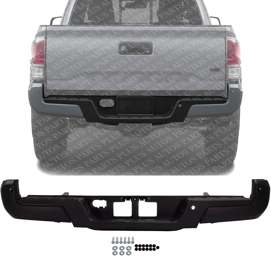 Step Bumper Assembly Primed Steel With Park Assist Sensor Holes Without Towing Hitch Direct Replacement Compatible With 2016-2023 Toyota Tacoma TO1103133 5215904030-PFM