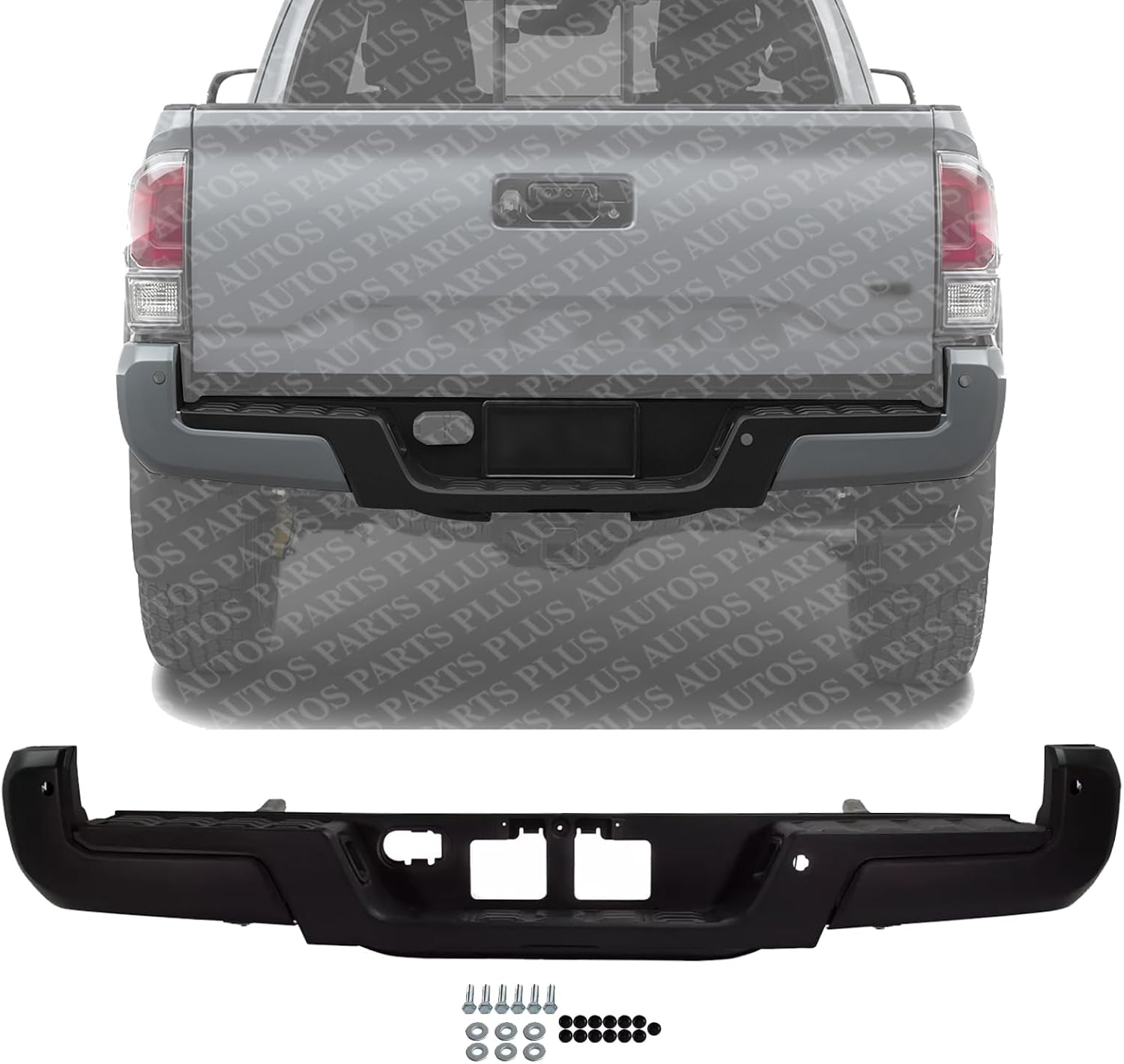 Step Bumper Assembly Primed Steel With Park Assist Sensor Holes Without Towing Hitch Direct Replacement Compatible With 2016-2023 Toyota Tacoma TO1103133 5215904030-PFM