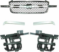AUTOS PARTS PLUS Front Grille Chrome Without Center Bar + Moldings + Headlight Support Brackets Left Driver & Right Passenger Side Direct Replacement Compatible With 2003-2006 Chevrolet Silverado