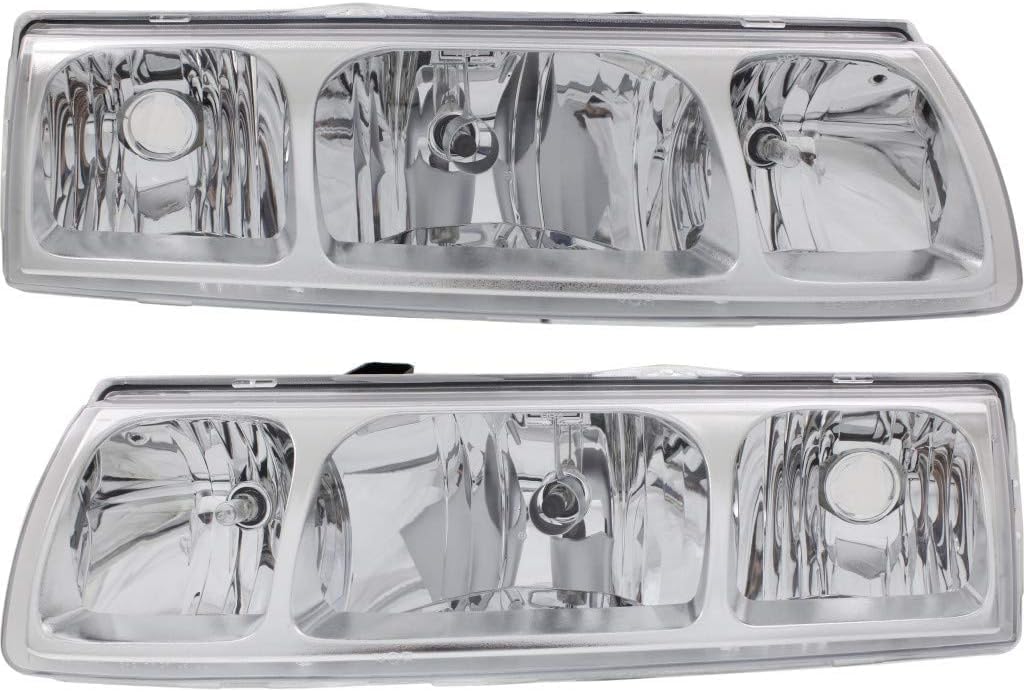 Set Of 2 Front Head Light Assembly Halogen Chrome Interior Left Driver & Right Passenger Side Direct Replacement Compatible With 2005 Saturn Vue GM2502253 GM2503253 22730381 22730382