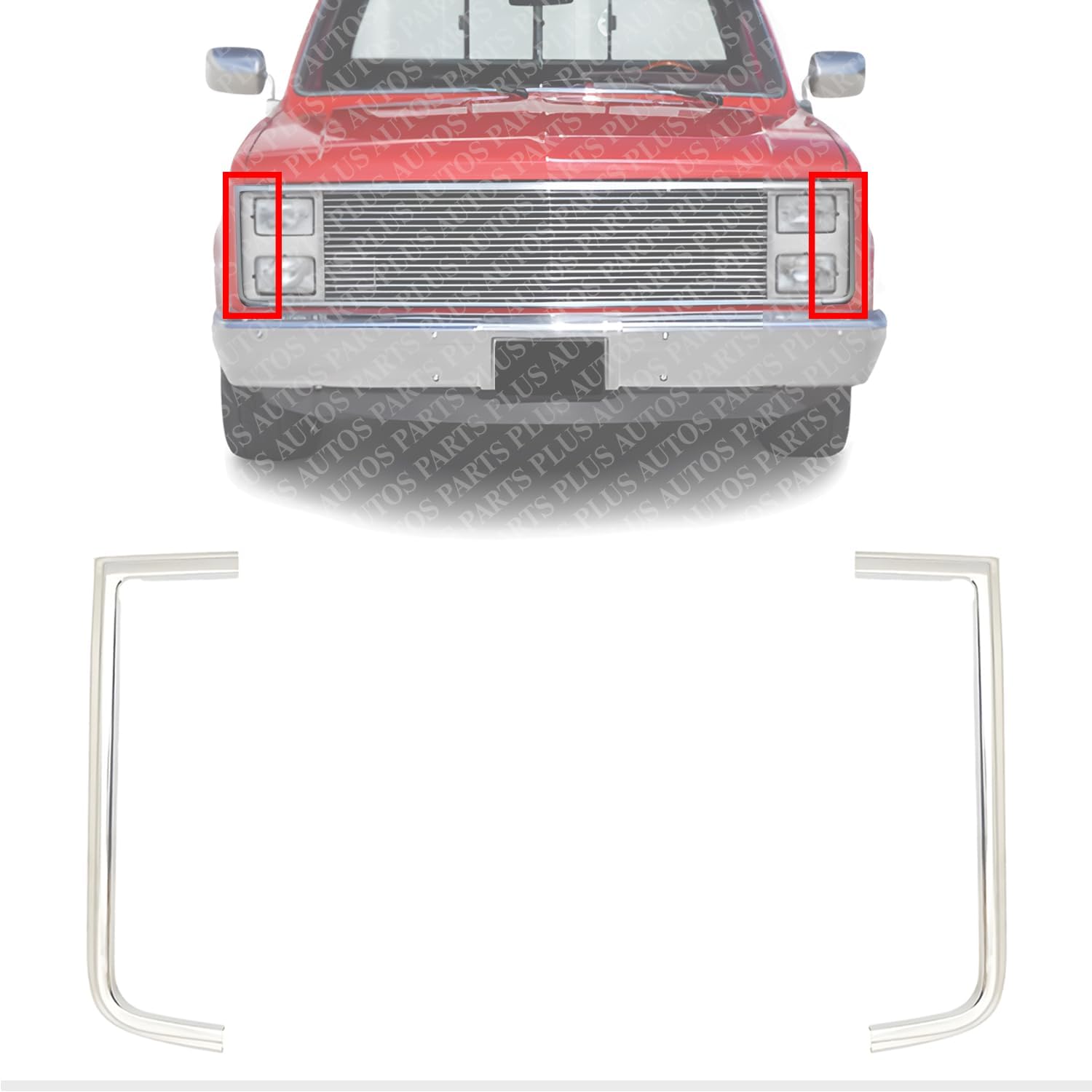 AUTOS PARTS PLUS Set Of 2 Front Grille Molding Chrome Left Driver & Right Passenger Side Direct Replacement Compatible With 1983-1988 Chevrolet/GMC C-k Series GM1213101 GM1212101 15593228 15593227