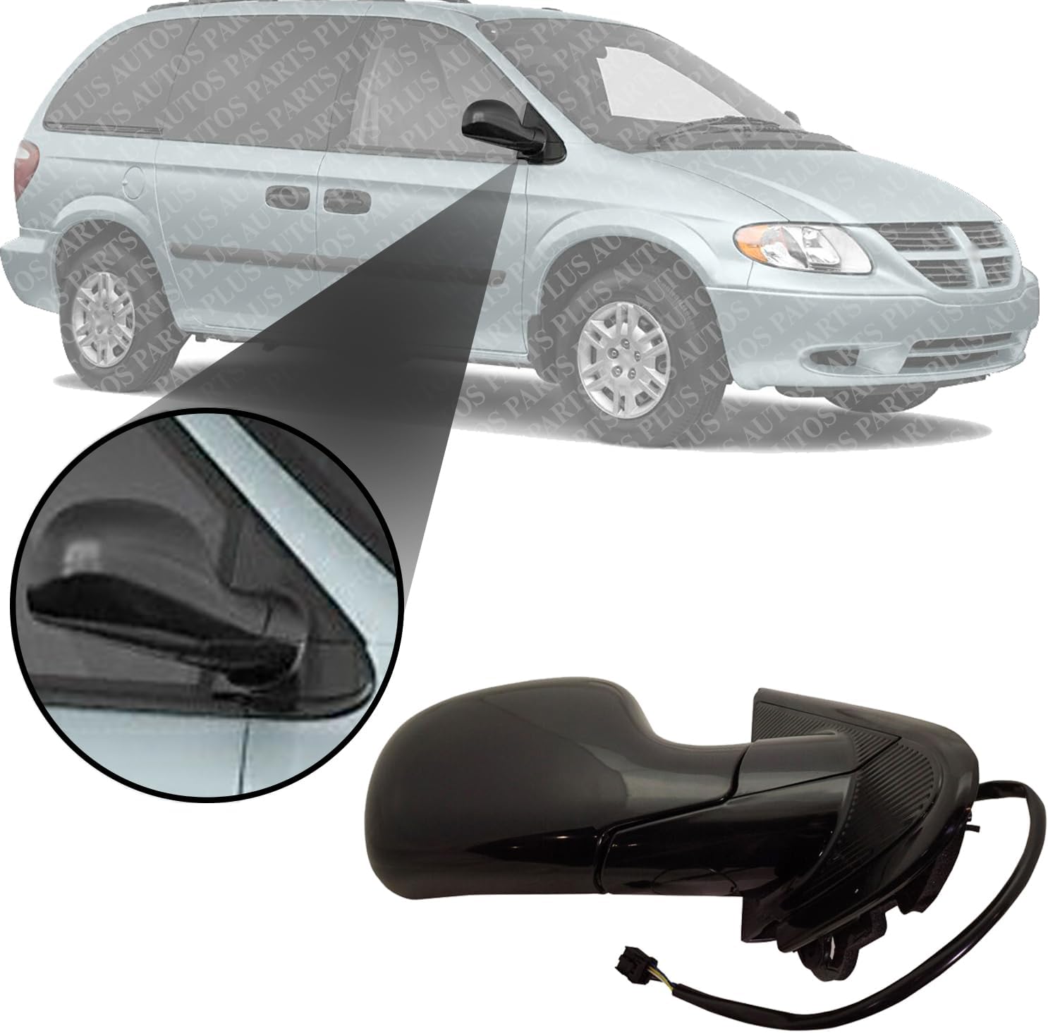 Front Power Mirror Manual Folding Heated Primed Right Passenger Side Direct Replacement Compatible With 2001-2007 Dodge Caravan CH1321199 4894404AF